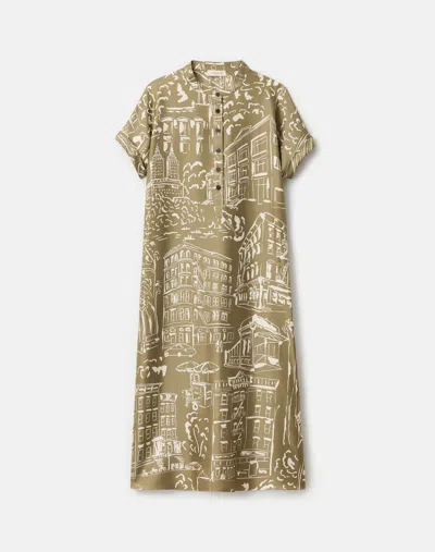 Lafayette 148 Landmarks Print Silk Short Sleeve Henley Dress In Multi