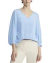 Lafayette 148 New York Lantern Sleeve V-neck Silk-blend Blouse In Blue