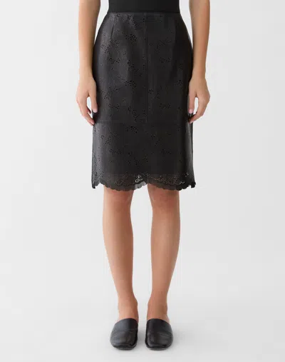 Lafayette 148 Laser Cut Nappa Leather Pencil Skirt In Black