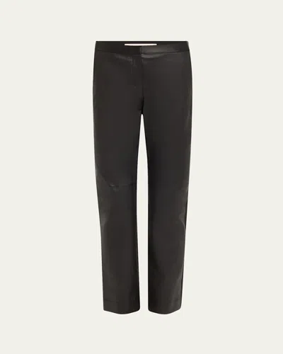 Lafayette 148 Leather And Acclaimed Stretch Cigarette Pants In Black