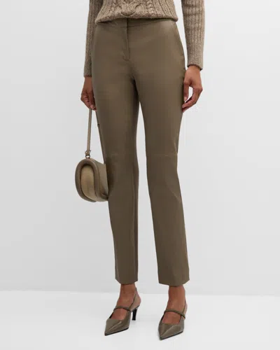 Lafayette 148 Leather And Acclaimed Stretch Cigarette Pants In Concrete