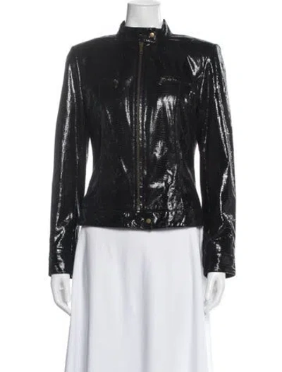 Pre-owned Lafayette 148 Leather Animal Print Jacket In Black
