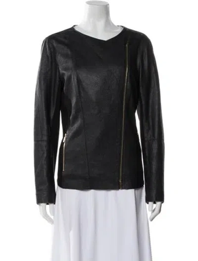 Pre-owned Lafayette 148 Leather Biker Jacket In Black