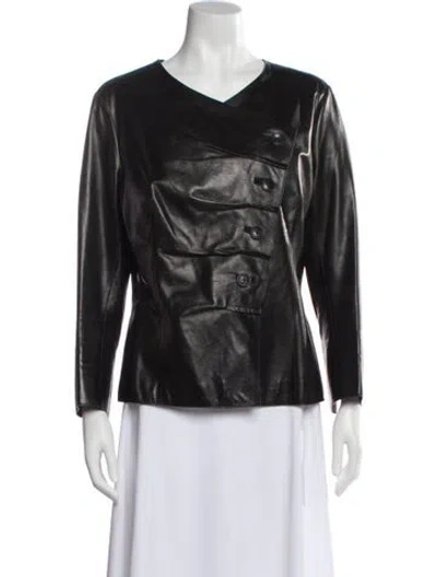 Pre-owned Lafayette 148 Leather Biker Jacket In Black