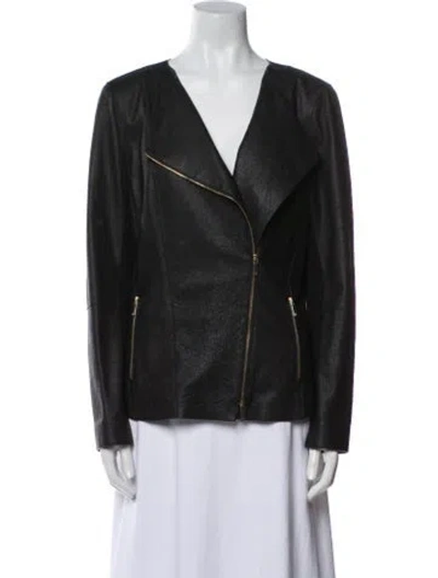 Pre-owned Lafayette 148 Leather Biker Jacket In Black