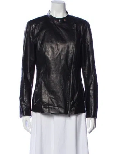 Pre-owned Lafayette 148 Leather Biker Jacket In Black