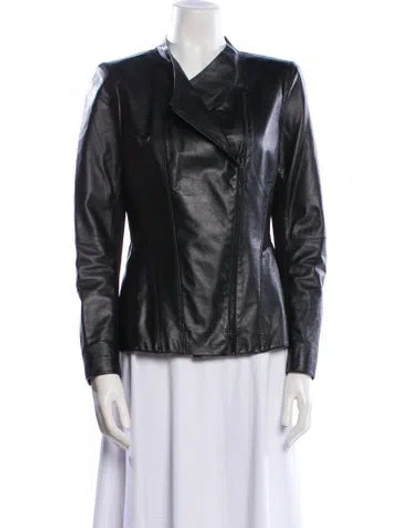 Pre-owned Lafayette 148 Leather Biker Jacket In Black