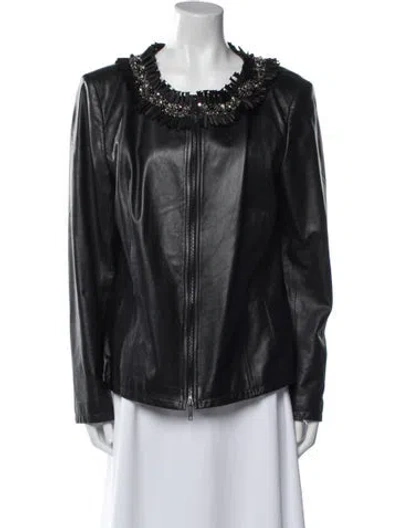 Pre-owned Lafayette 148 Leather Biker Jacket In Black