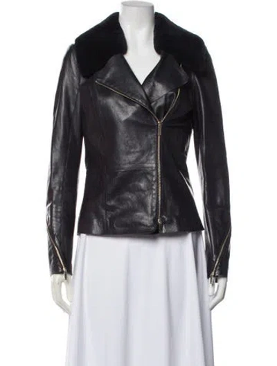 Pre-owned Lafayette 148 Leather Biker Jacket In Black