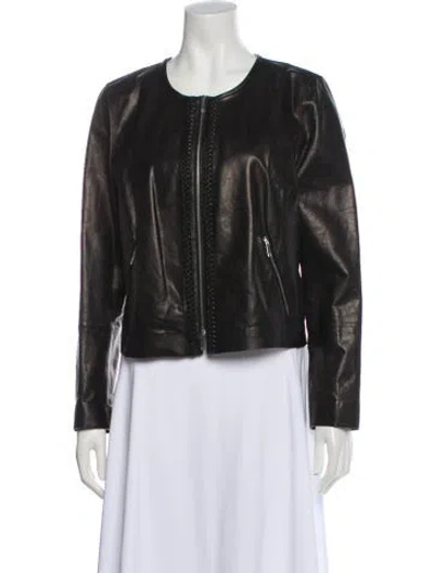 Pre-owned Lafayette 148 Leather Biker Jacket In Black