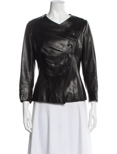 Pre-owned Lafayette 148 Leather Biker Jacket In Black