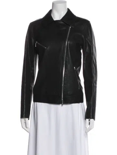 Pre-owned Lafayette 148 Leather Biker Jacket In Black