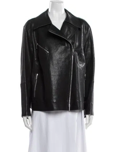 Pre-owned Lafayette 148 Leather Biker Jacket In Black