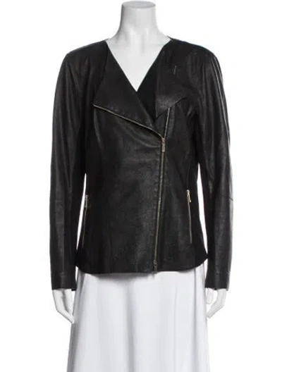 Pre-owned Lafayette 148 Leather Biker Jacket In Black