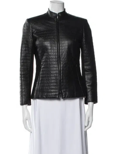 Pre-owned Lafayette 148 Leather Biker Jacket In Black