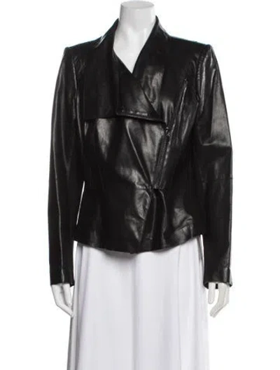 Pre-owned Lafayette 148 Leather Biker Jacket In Black