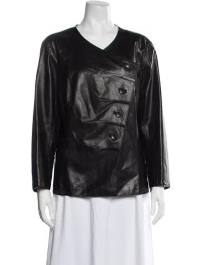 Pre-owned Lafayette 148 Leather Biker Jacket In Black