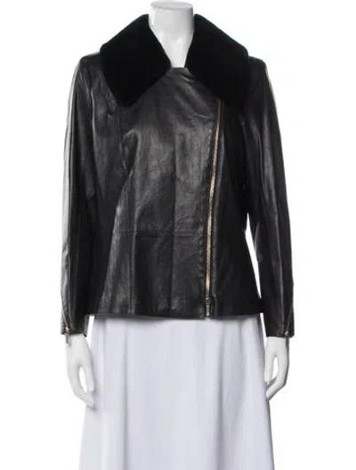 Pre-owned Lafayette 148 Leather Biker Jacket In Black