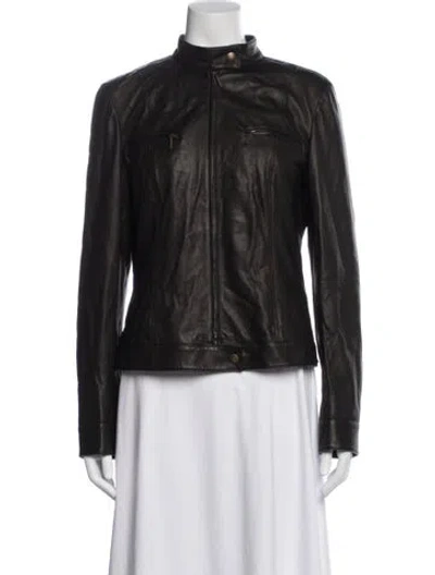 Pre-owned Lafayette 148 Leather Biker Jacket In Black