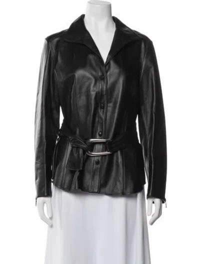 Pre-owned Lafayette 148 Leather Biker Jacket In Black