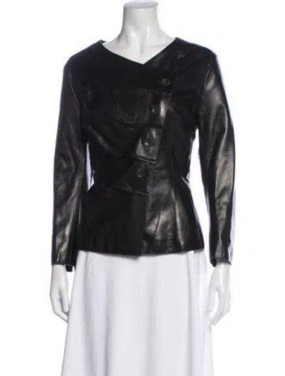 Pre-owned Lafayette 148 Leather Biker Jacket In Black