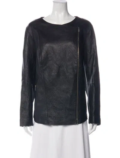 Pre-owned Lafayette 148 Leather Biker Jacket In Black