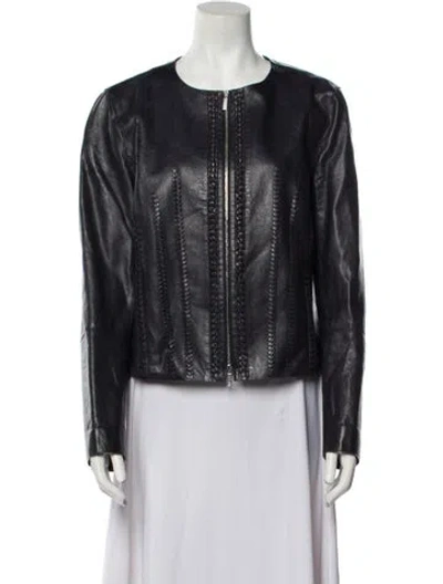 Pre-owned Lafayette 148 Leather Biker Jacket In Blue