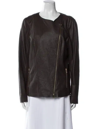 Pre-owned Lafayette 148 Leather Biker Jacket In Brown