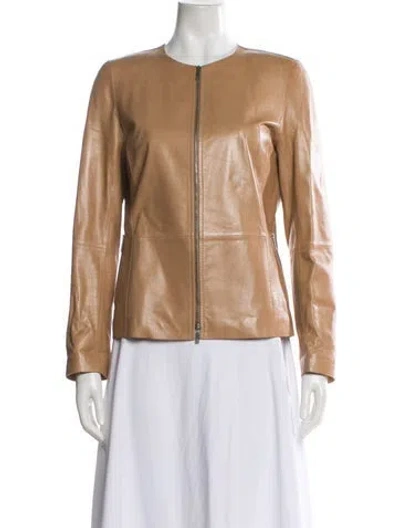 Pre-owned Lafayette 148 Leather Biker Jacket In Brown