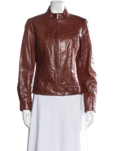 Pre-owned Lafayette 148 Leather Biker Jacket In Brown