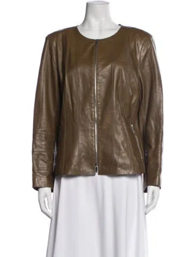 Pre-owned Lafayette 148 Leather Biker Jacket In Brown