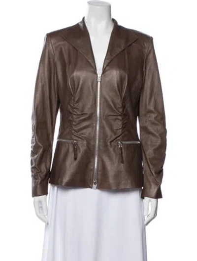 Pre-owned Lafayette 148 Leather Biker Jacket In Brown