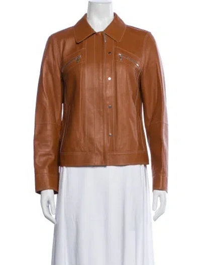 Pre-owned Lafayette 148 Leather Biker Jacket In Brown