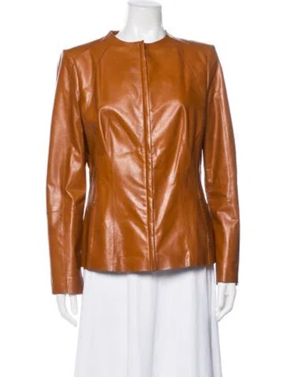 Pre-owned Lafayette 148 Leather Biker Jacket In Brown