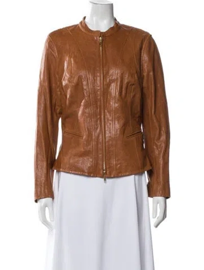 Pre-owned Lafayette 148 Leather Biker Jacket In Brown