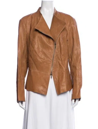 Pre-owned Lafayette 148 Leather Biker Jacket In Brown