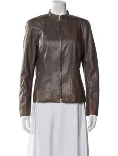 Pre-owned Lafayette 148 Leather Biker Jacket In Brown