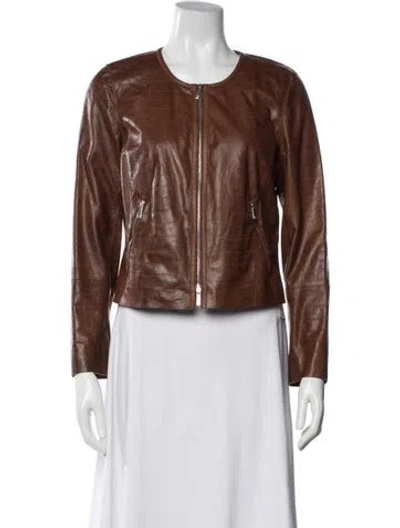 Pre-owned Lafayette 148 Leather Biker Jacket In Brown