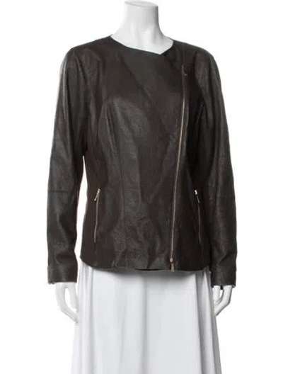 Pre-owned Lafayette 148 Leather Biker Jacket In Brown