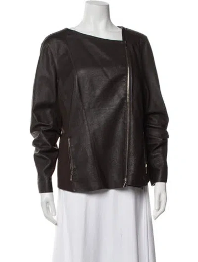 Pre-owned Lafayette 148 Leather Biker Jacket In Brown