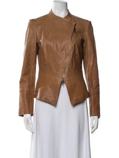 Pre-owned Lafayette 148 Leather Biker Jacket In Brown