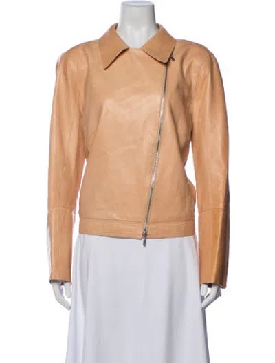 Pre-owned Lafayette 148 Leather Biker Jacket In Brown