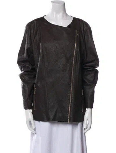 Pre-owned Lafayette 148 Leather Biker Jacket In Gray