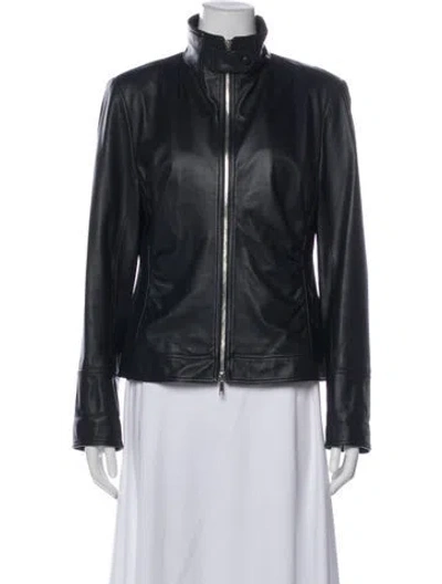 Pre-owned Lafayette 148 Leather Biker Jacket In Gray