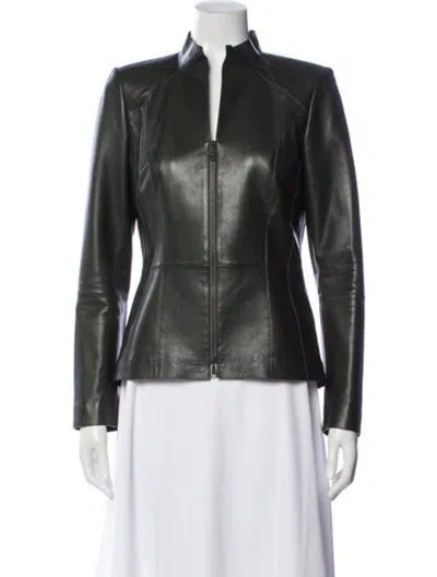 Pre-owned Lafayette 148 Leather Biker Jacket In Gray