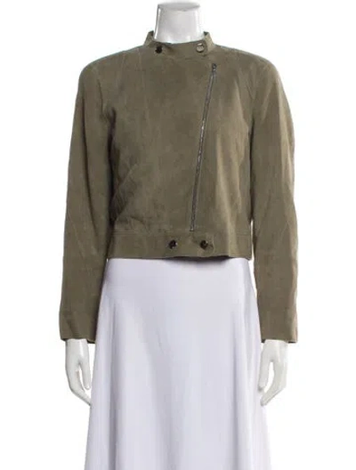 Pre-owned Lafayette 148 Leather Biker Jacket In Green