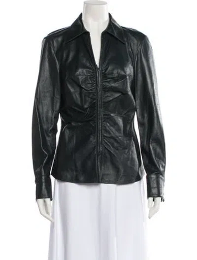 Pre-owned Lafayette 148 Leather Biker Jacket In Green