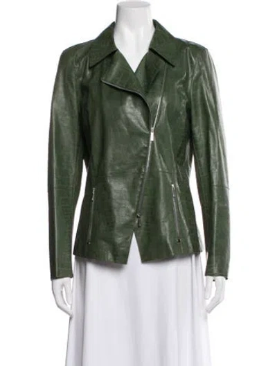 Pre-owned Lafayette 148 Leather Biker Jacket In Green