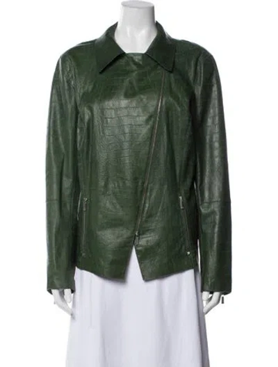 Pre-owned Lafayette 148 Leather Biker Jacket In Green