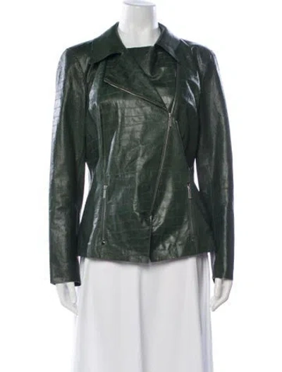 Pre-owned Lafayette 148 Leather Biker Jacket In Green